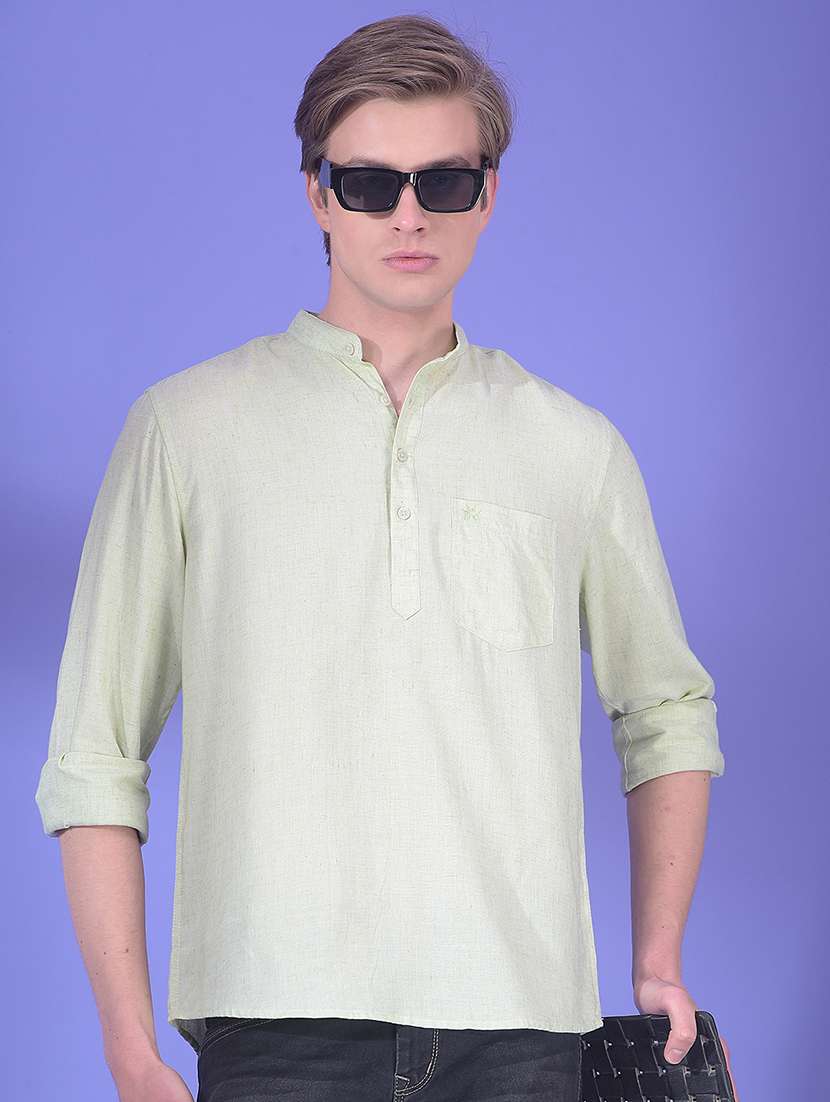 men solid mandarin neck short kurta