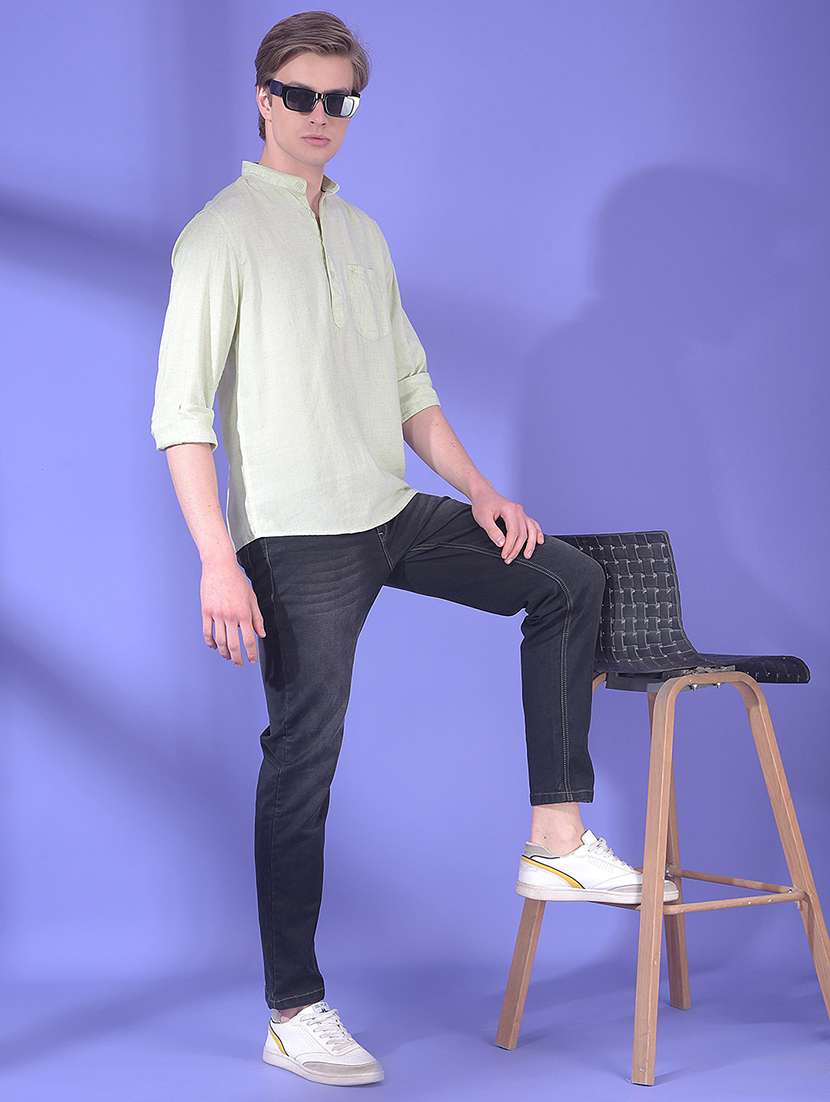 men solid mandarin neck short kurta - 22322948 -  Standard Image - 4