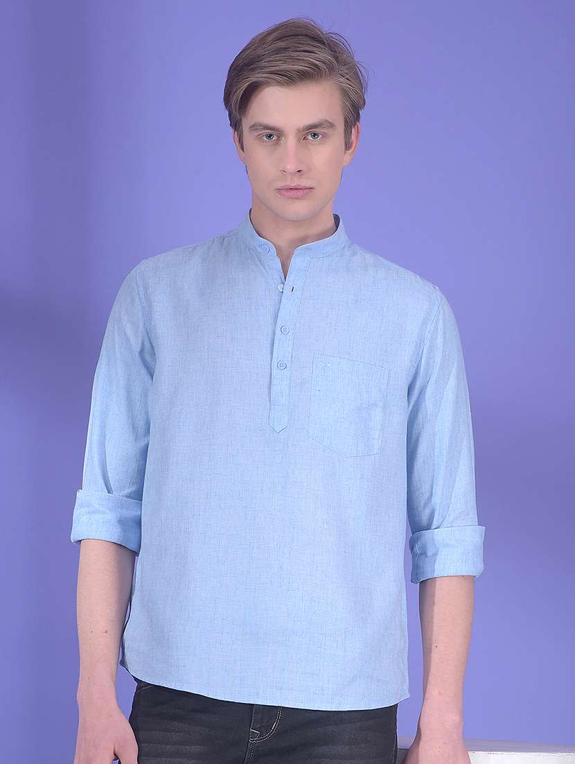 men solid mandarin neck short kurta
