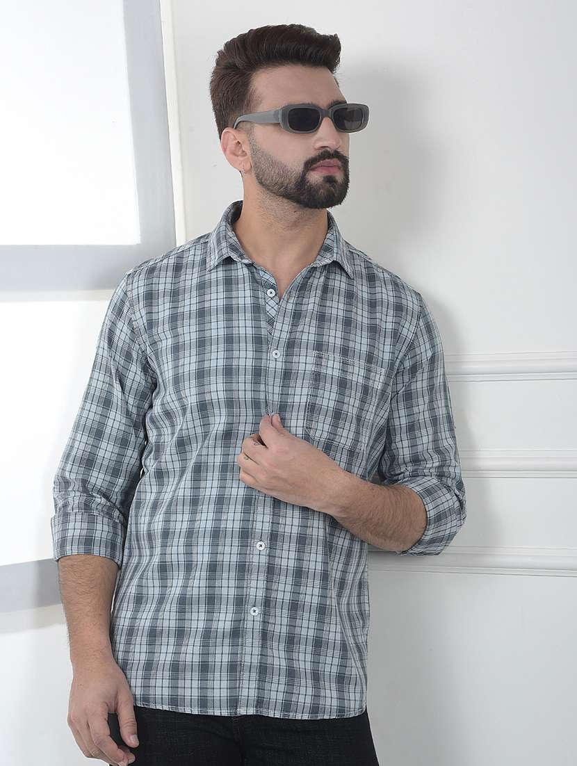 men checkered long sleeve slim fit casual shirt