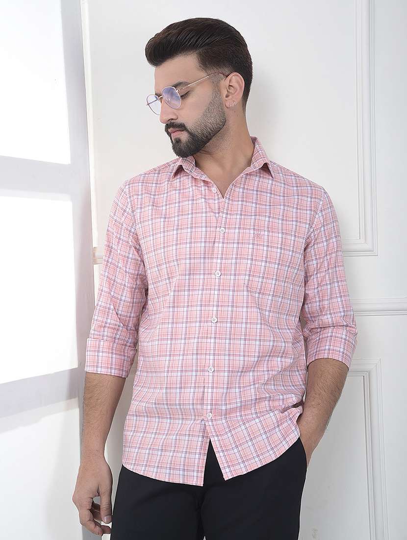 men checkered long sleeve slim fit casual shirt