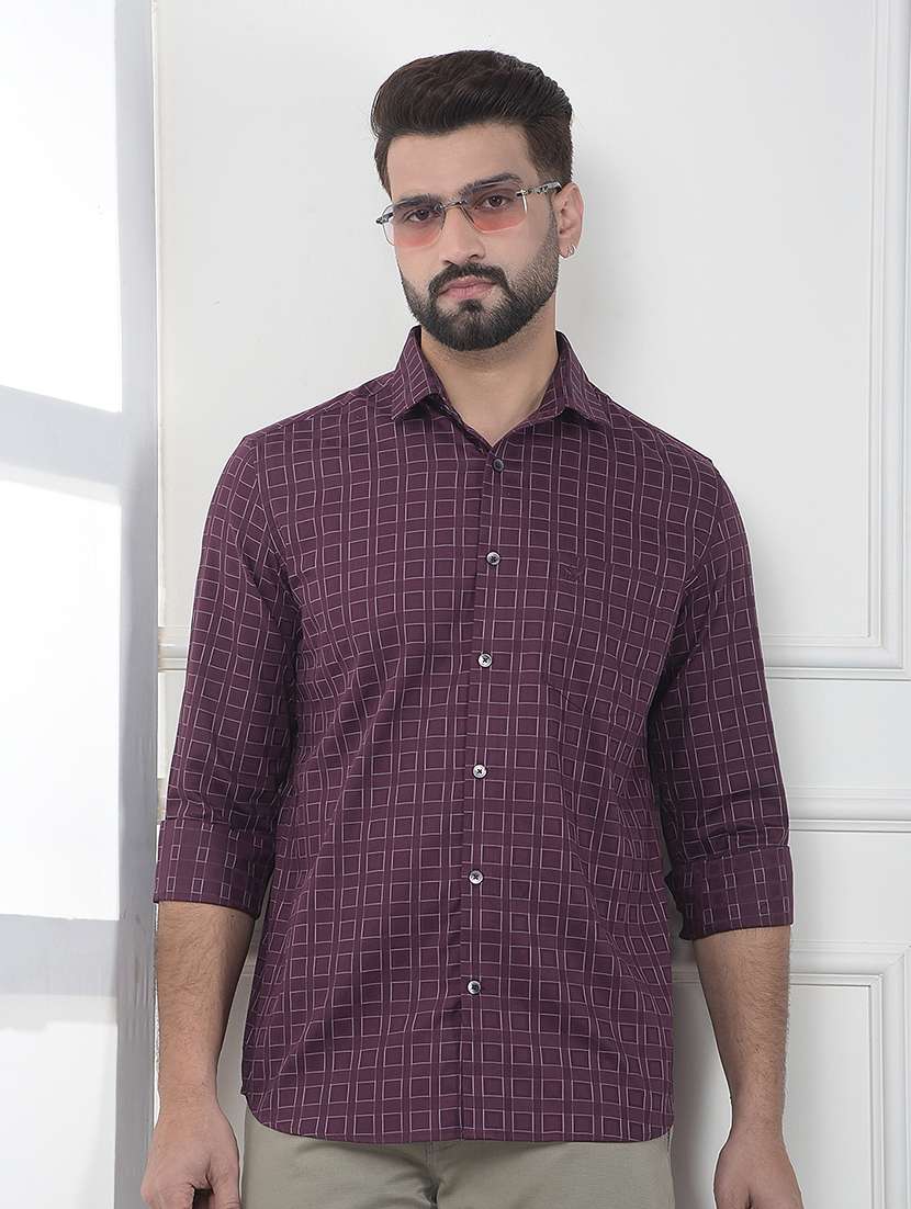 men checkered long sleeve slim fit casual shirt