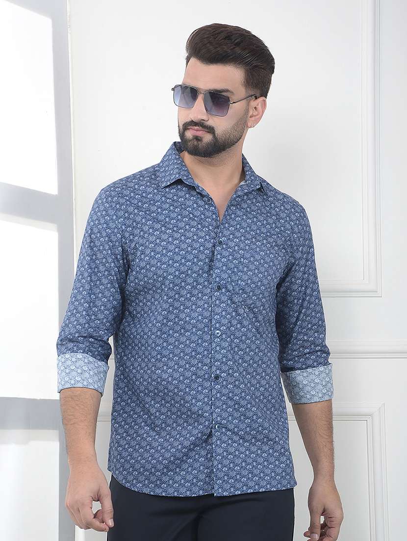 men printed long sleeve slim fit casual shirt