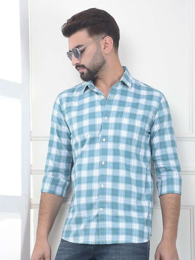 men checkered long sleeve slim fit casual shirt