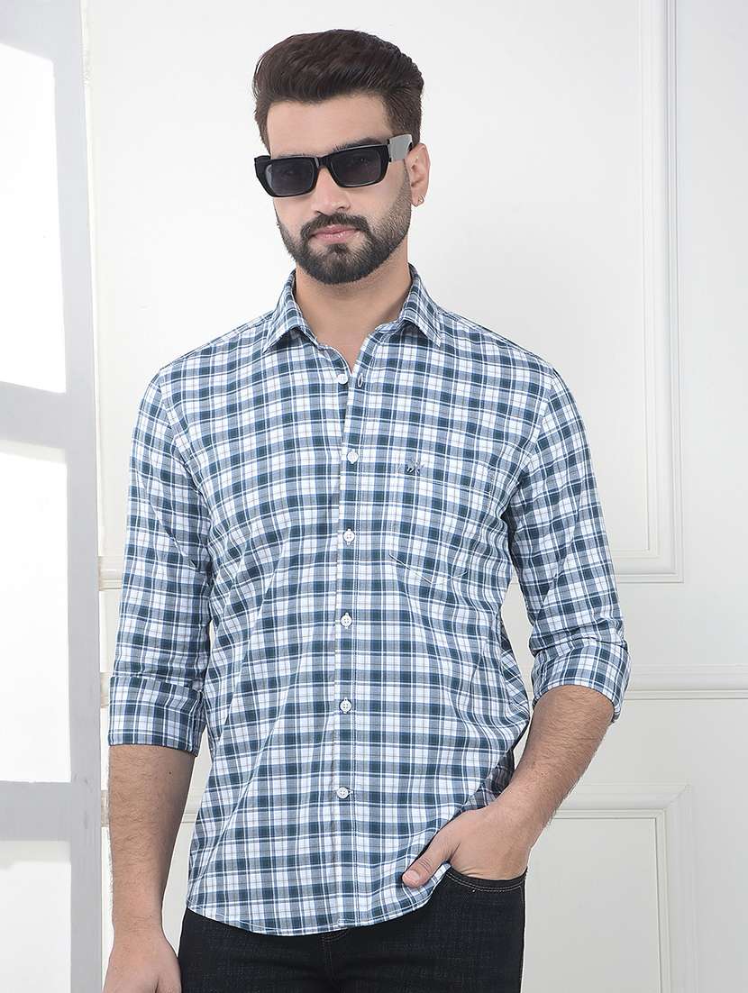 men checkered long sleeve slim fit casual shirt