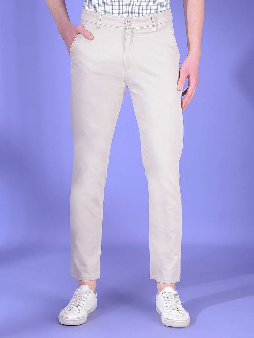 men solid mid rise chinos casual trouser
