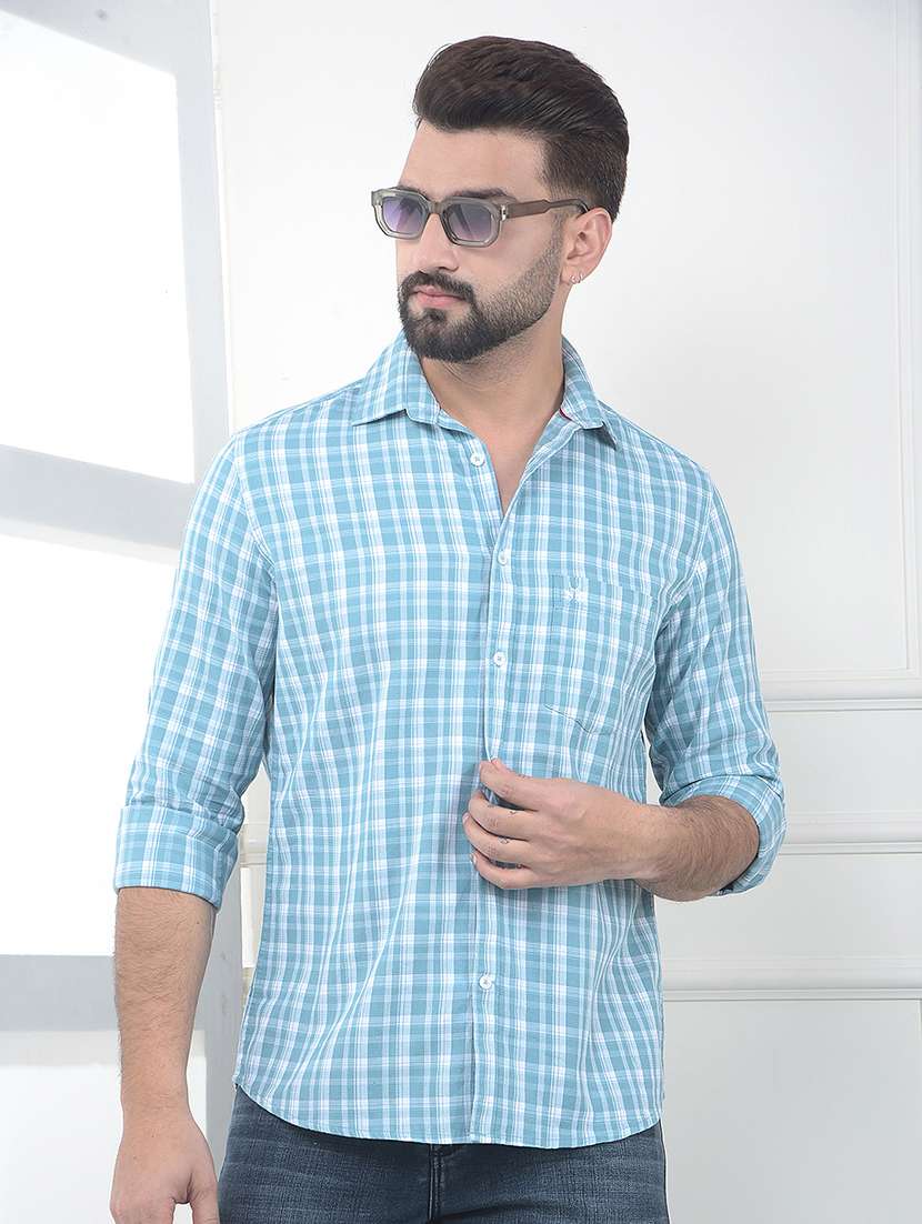 men checkered long sleeve slim fit casual shirt