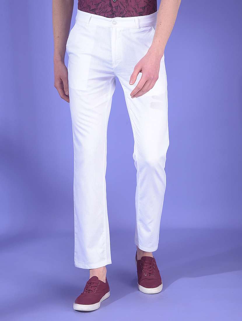 men solid mid rise chinos casual trouser