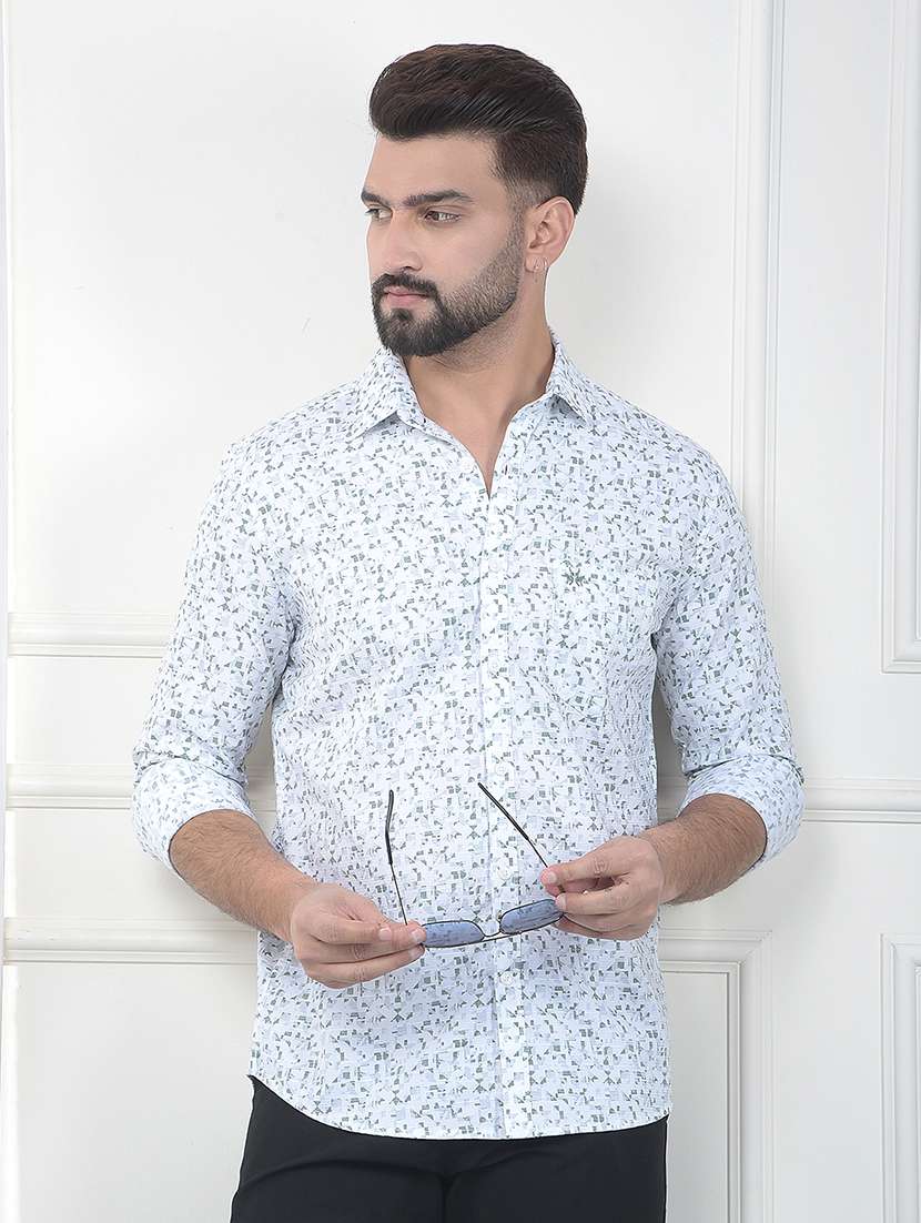 men printed long sleeve slim fit casual shirt