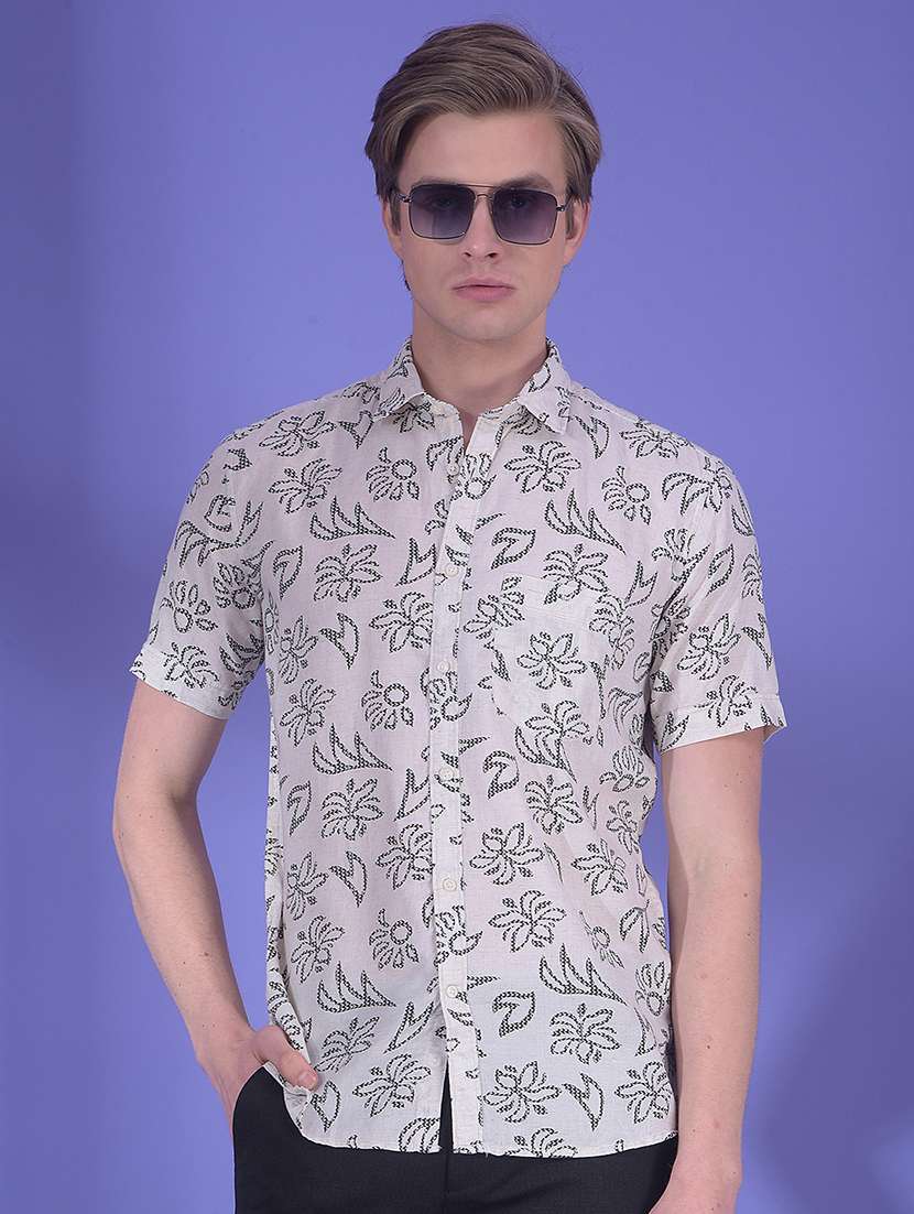 men floral short sleeve slim fit casual shirt