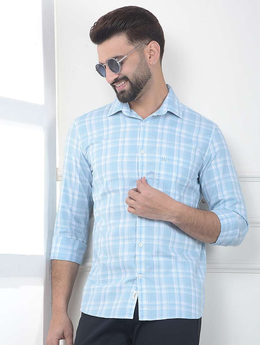 men checkered long sleeve slim fit casual shirt