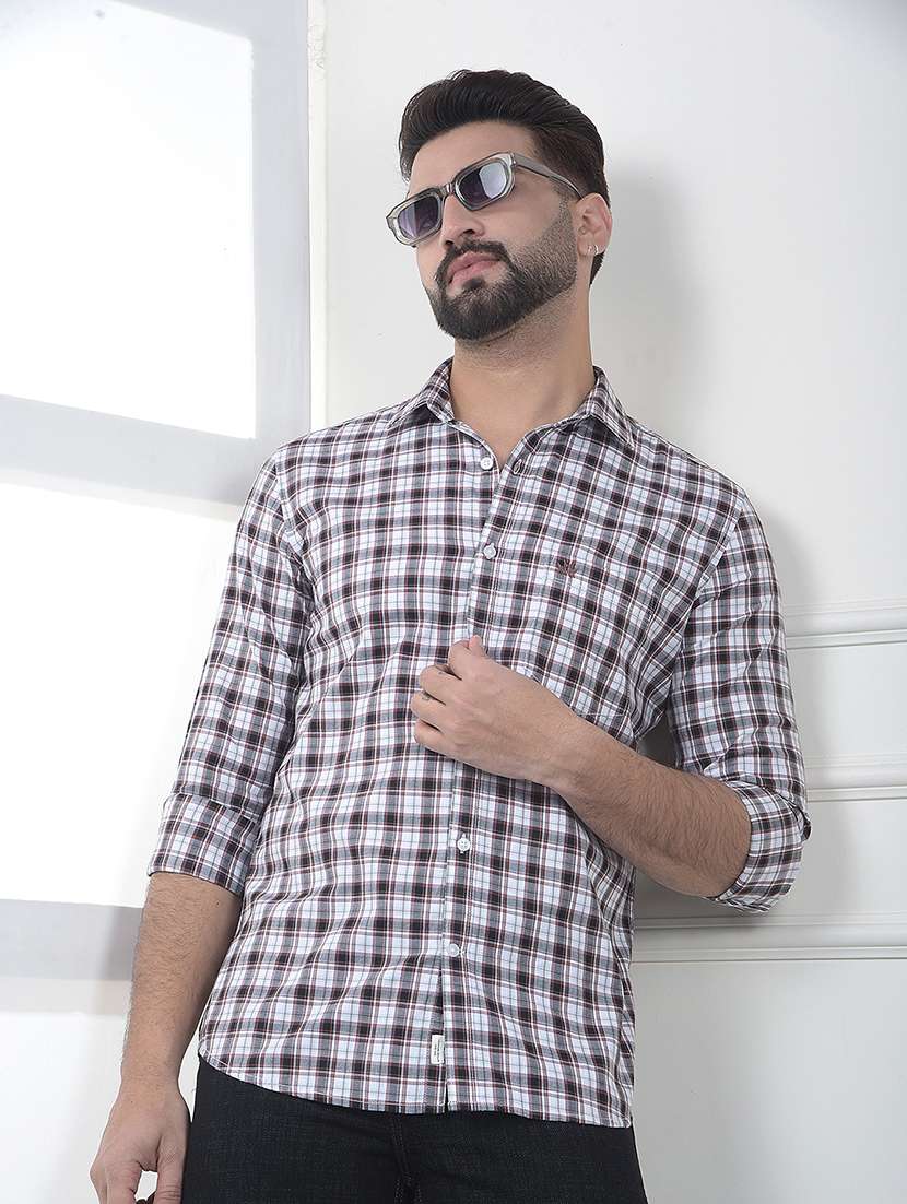 men checkered long sleeve slim fit casual shirt