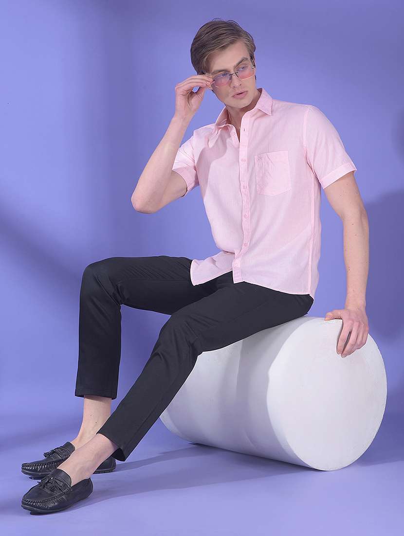 men solid short sleeve slim fit casual shirt - 22323129 -  Standard Image - 4