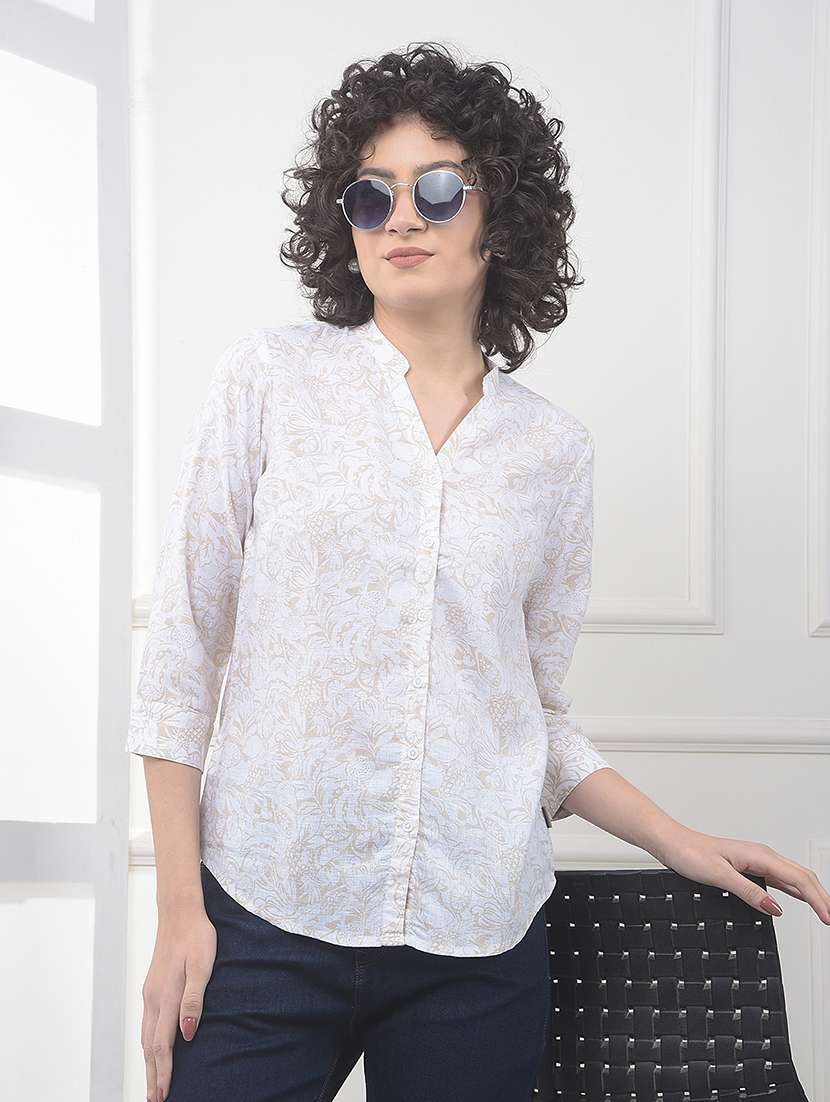 women printed three quarter sleeve shirt