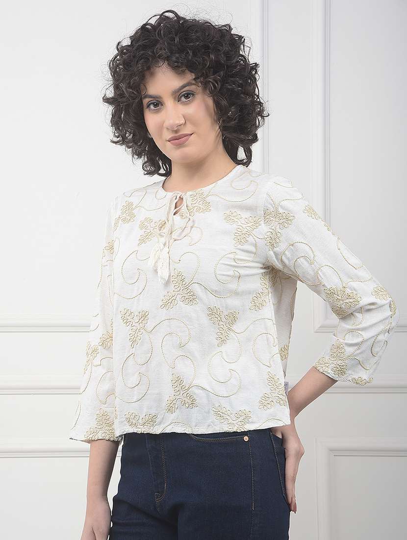 women embroidered three quarter sleeve top - 22323226 -  Standard Image - 1
