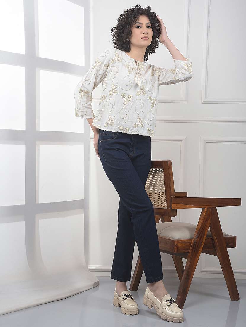 women embroidered three quarter sleeve top - 22323226 -  Standard Image - 4