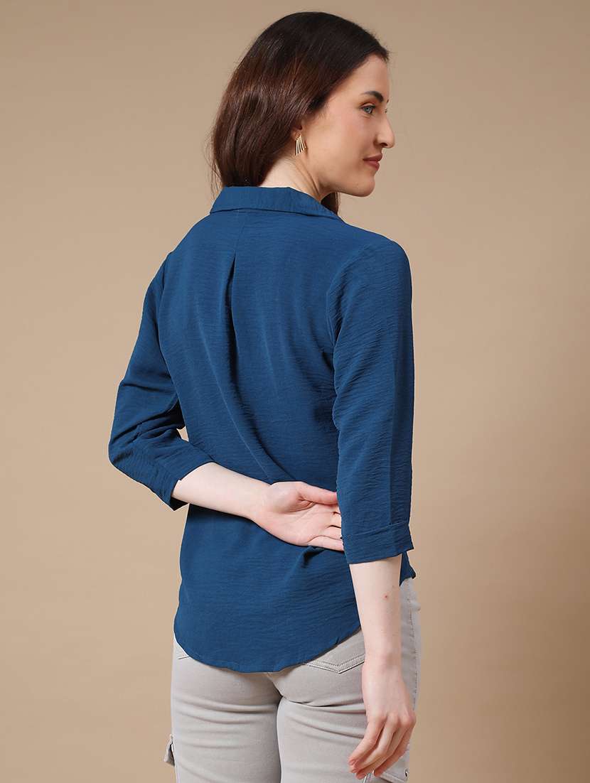 Teal Cotton Boxy Shirt - 22323611 -  Standard Image - 4
