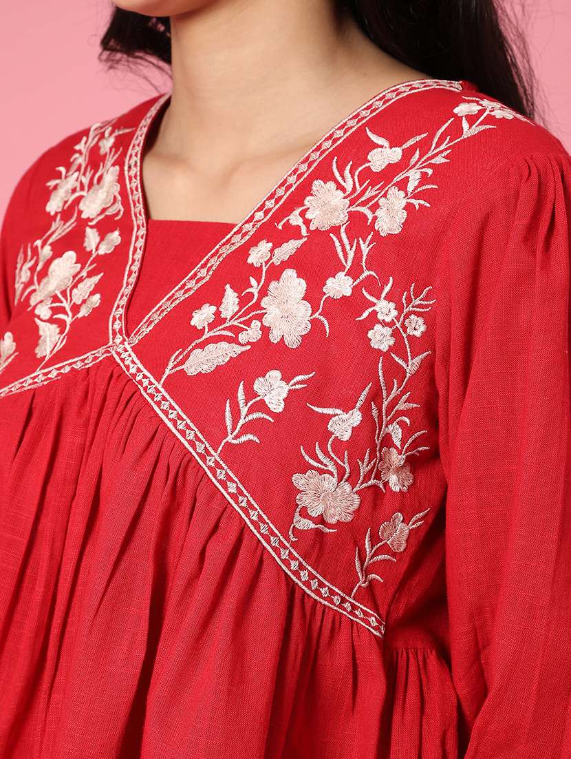Women Solid With Work Puff Sleeve A-line Top - 22323616 -  Standard Image - 1