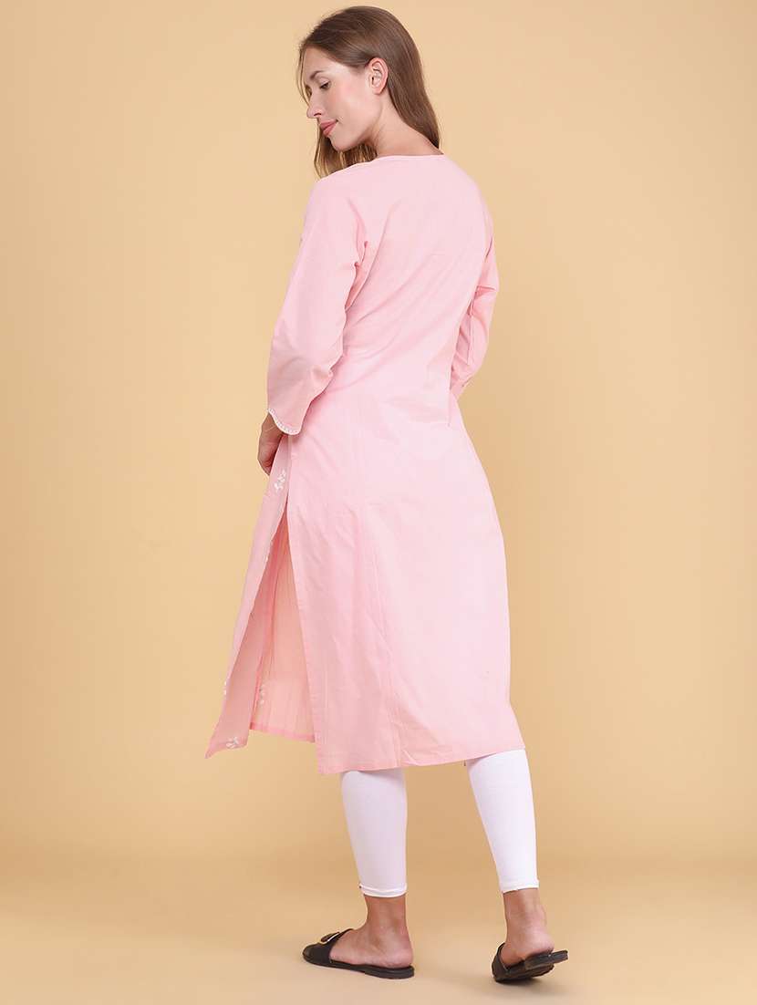 women embroidered three quarter sleeves straight kurta - 22323700 -  Standard Image - 4