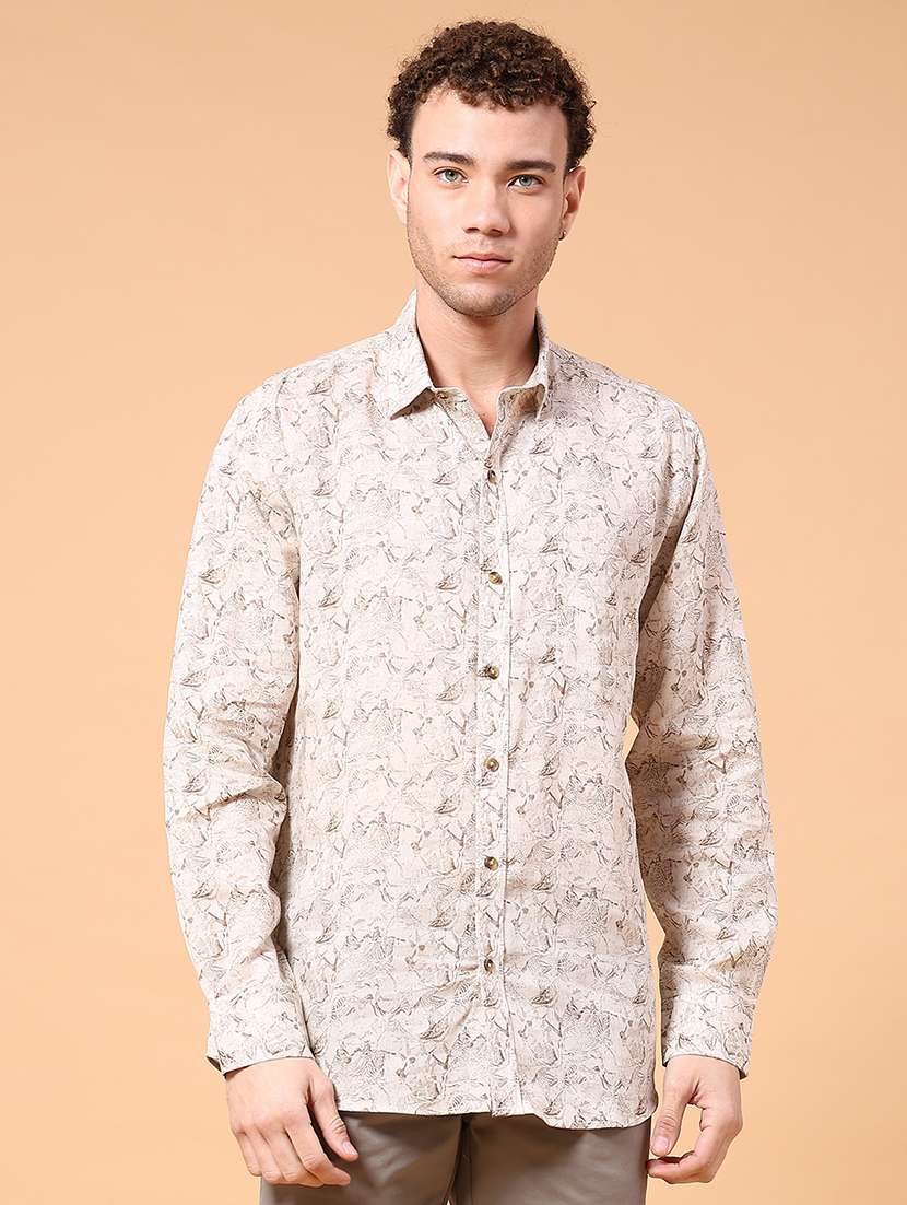 men printed long sleeve slim fit casual shirt