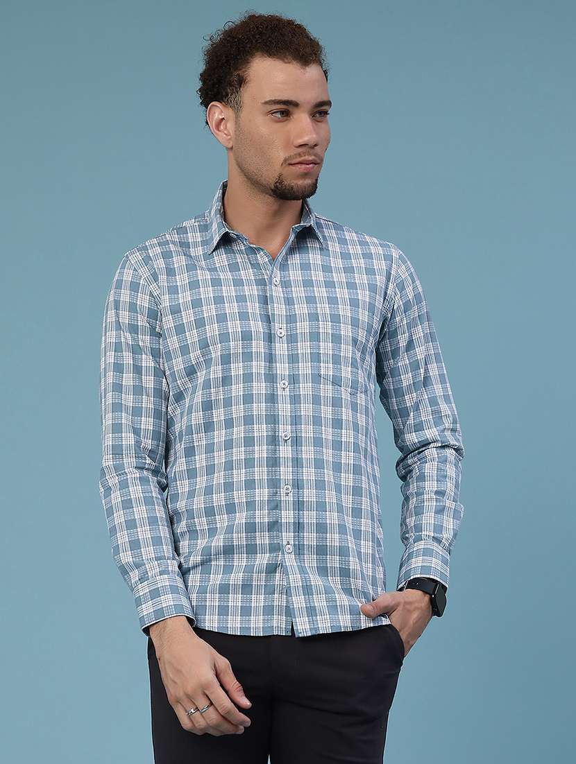 men checkered long sleeve regular fit casual shirt