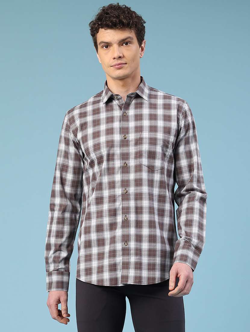 men checkered long sleeve slim fit casual shirt