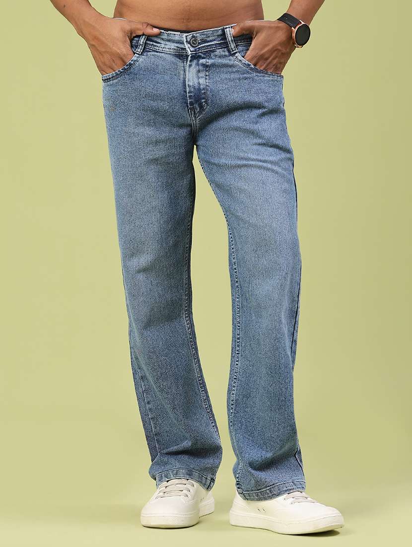 men washed mid rise full length straight fit jeans