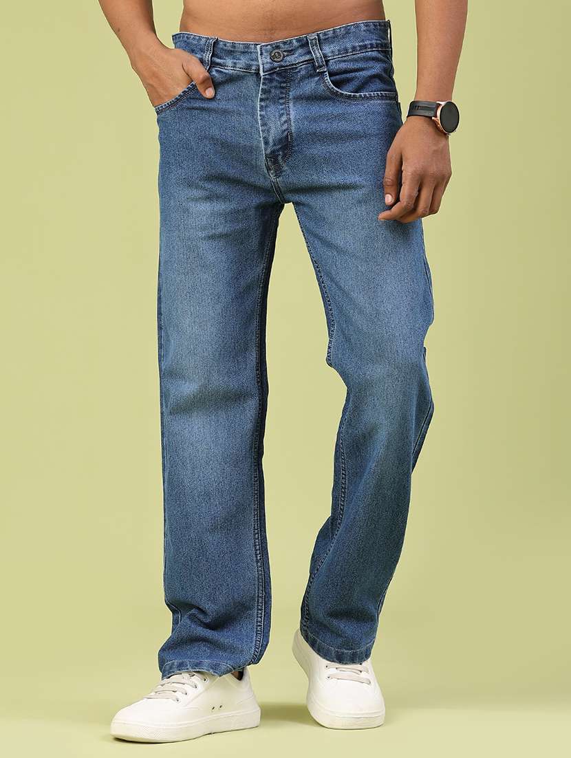men washed mid rise full length straight fit jeans