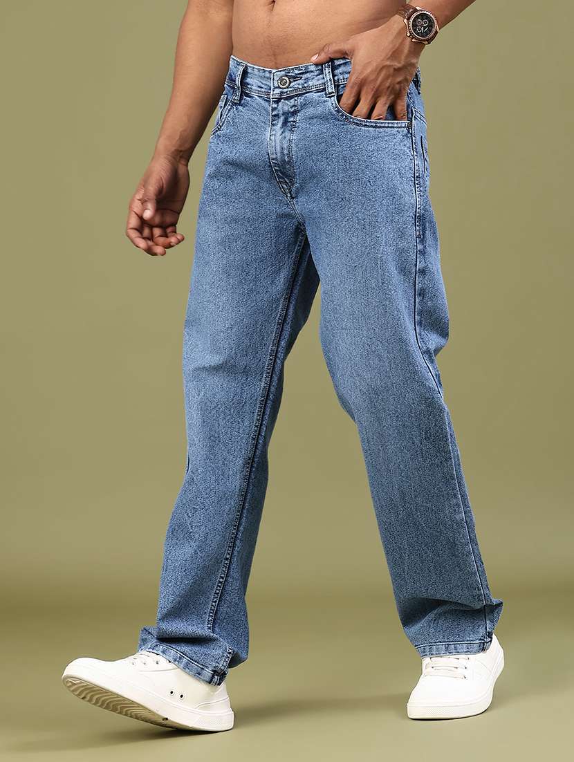 men washed mid rise full length straight fit jeans