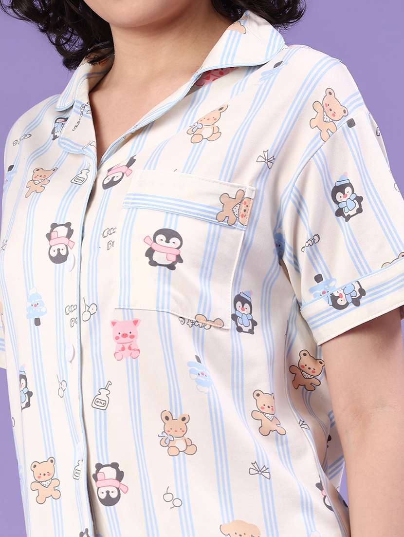 women printed short sleeve pyjama set nightwear - 22324014 -  Standard Image - 1