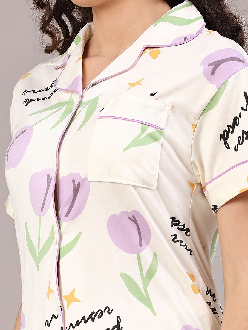 women printed short sleeve pyjama set nightwear - 22324016 -  Standard Image - 1