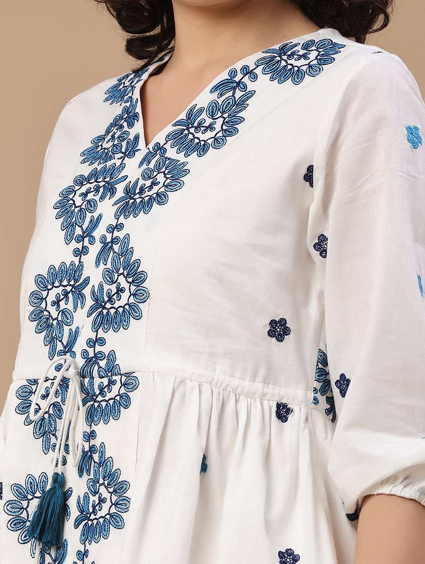 women embroidered three quarter sleeves a-line dress - 22324035 -  Standard Image - 1