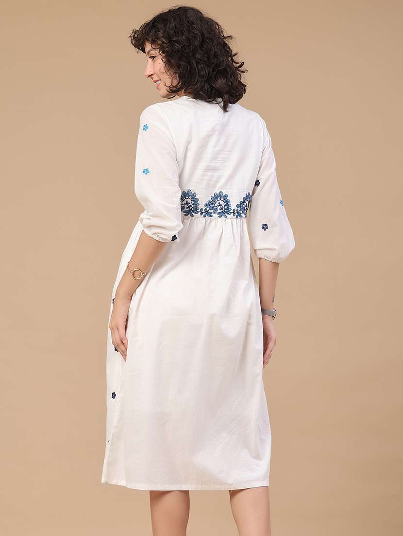 women embroidered three quarter sleeves a-line dress - 22324035 -  Standard Image - 4