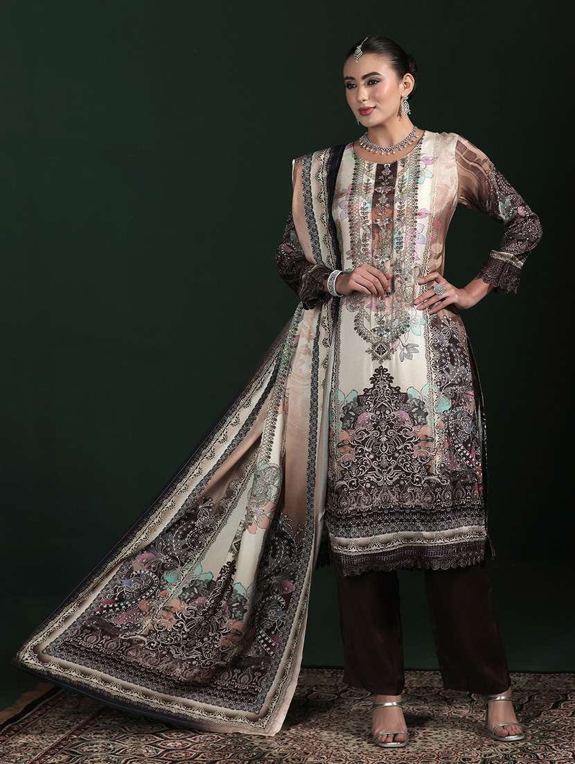 women printed round neck kurta pant with dupatta set
