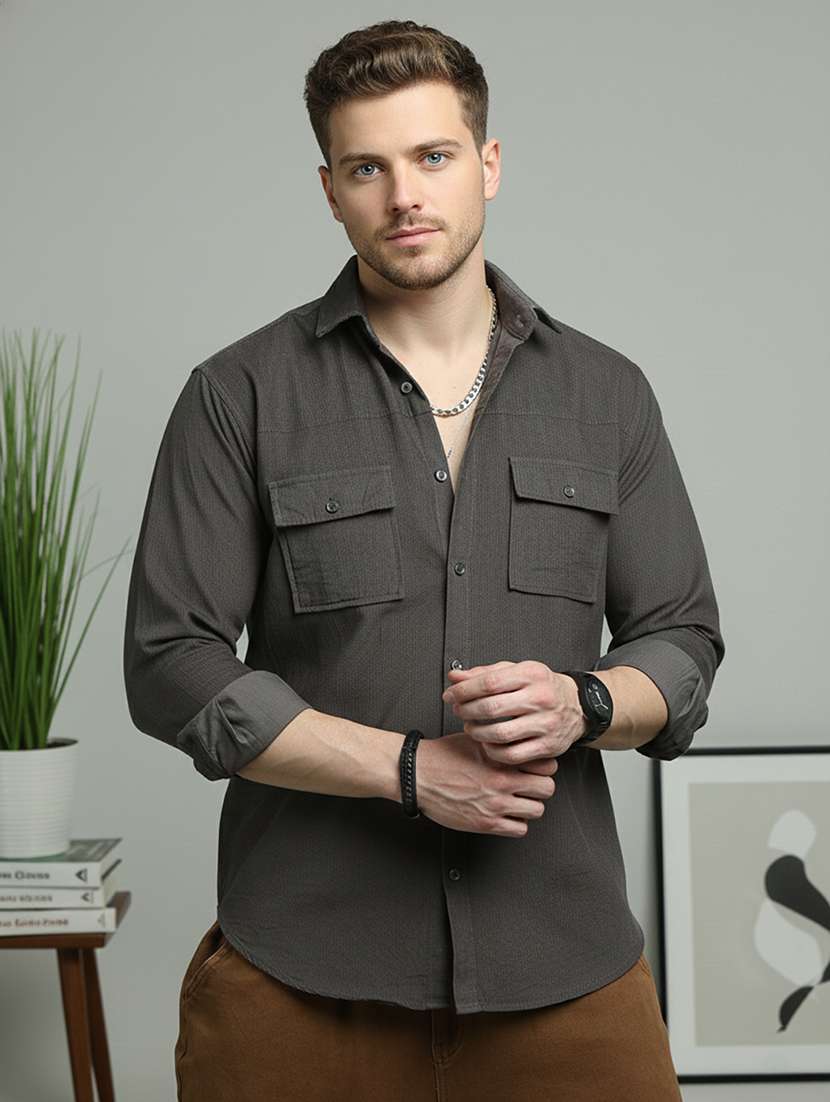 men solid long sleeve regular fit casual shirt