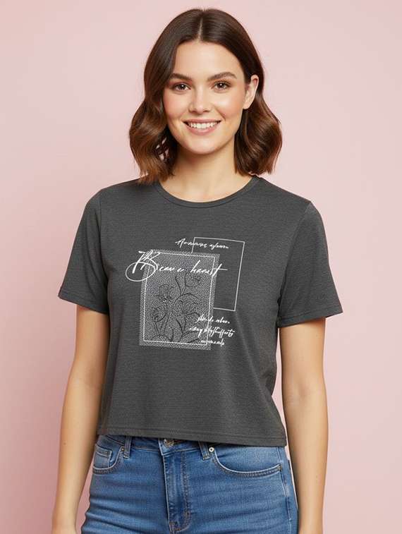 women printed short sleeve crop t-shirt