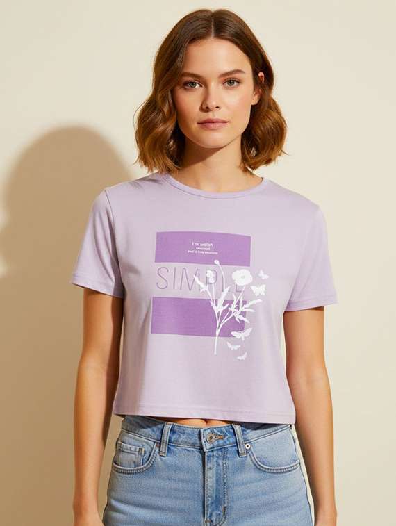 women printed short sleeve crop t-shirt