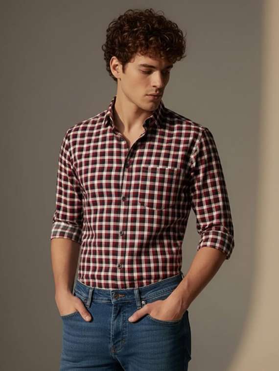 men checkered long sleeve regular fit casual shirt