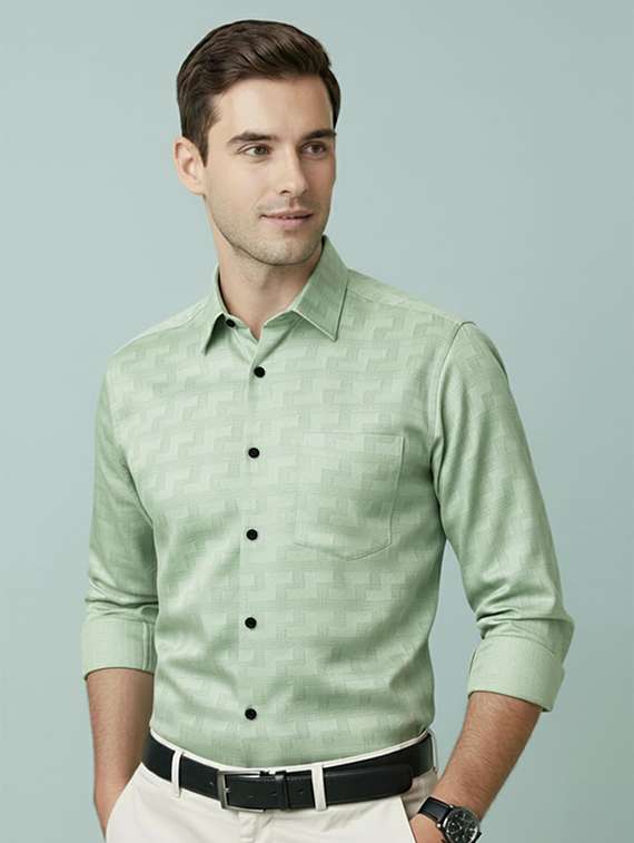 men self design long sleeve regular fit formal shirt