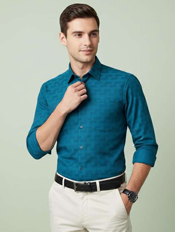 Men Self Design Long Sleeve Regular Fit Formal Shirt - 22324690 -  Standard Image - 1