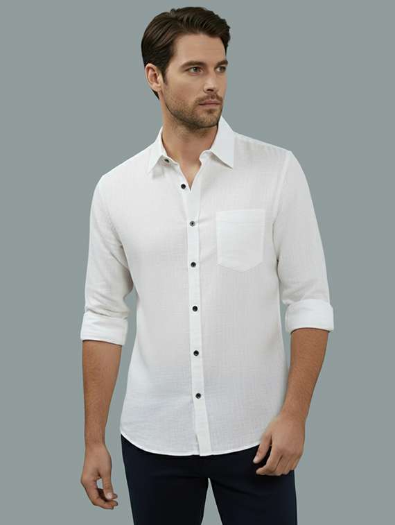 men solid long sleeve regular fit casual shirt