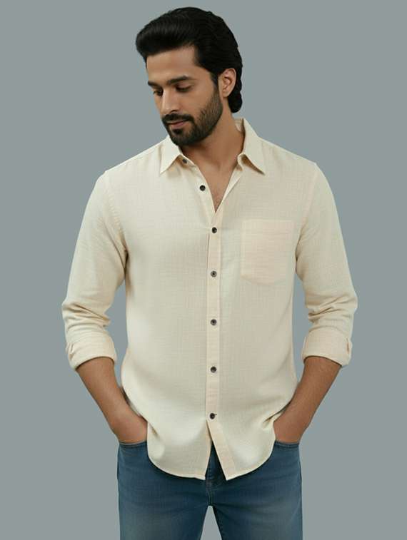 men solid long sleeve regular fit casual shirt