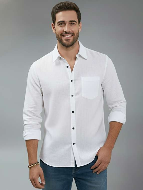 men solid long sleeve regular fit casual shirt