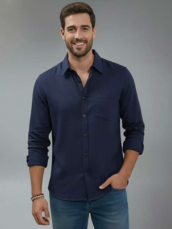men solid long sleeve regular fit casual shirt