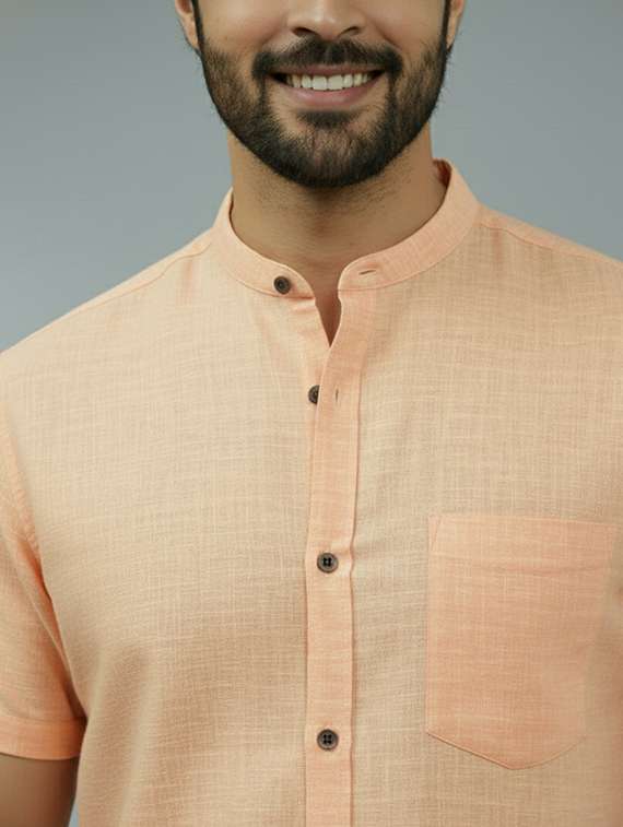 men solid mandarin neck regular fit casual shirt - 22325137 -  Standard Image - 4