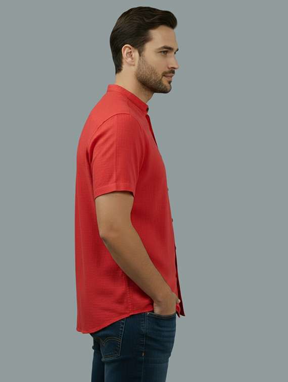 men solid mandarin neck regular fit casual shirt - 22325152 -  Standard Image - 1