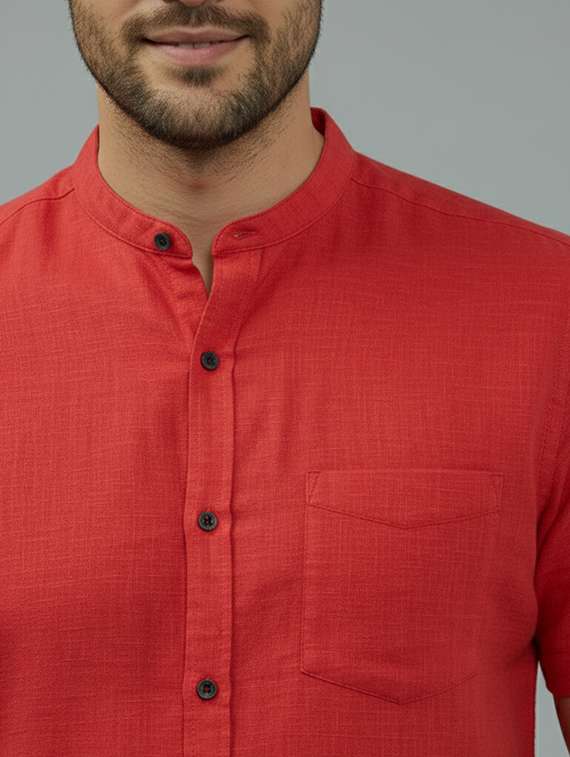 men solid mandarin neck regular fit casual shirt - 22325152 -  Standard Image - 4