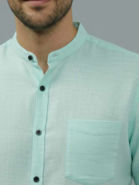 men solid mandarin neck regular fit casual shirt - 22325154 -  Standard Image - 4