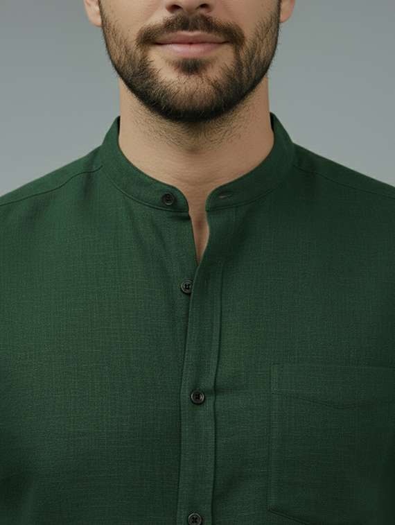 men solid mandarin neck regular fit casual shirt - 22325161 -  Standard Image - 4