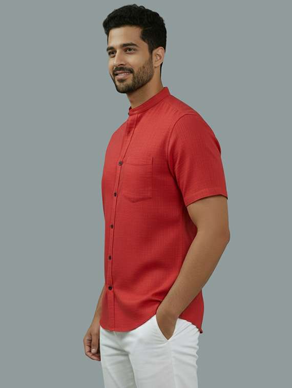 Men Solid Mandarin Neck Regular Fit Casual Shirt - 22325192 -  Standard Image - 1